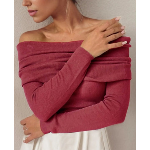 'Viatrix' Wool Knit Off-Shoulder Sweater - Celes Fashion